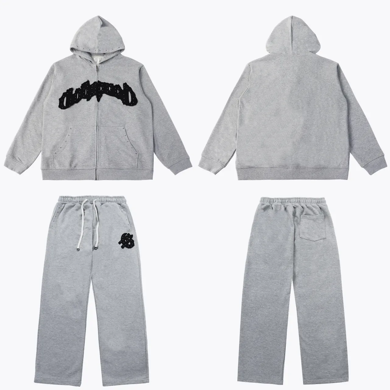Gray Black Full-Zip Embroidered Logo Hoodie 5
