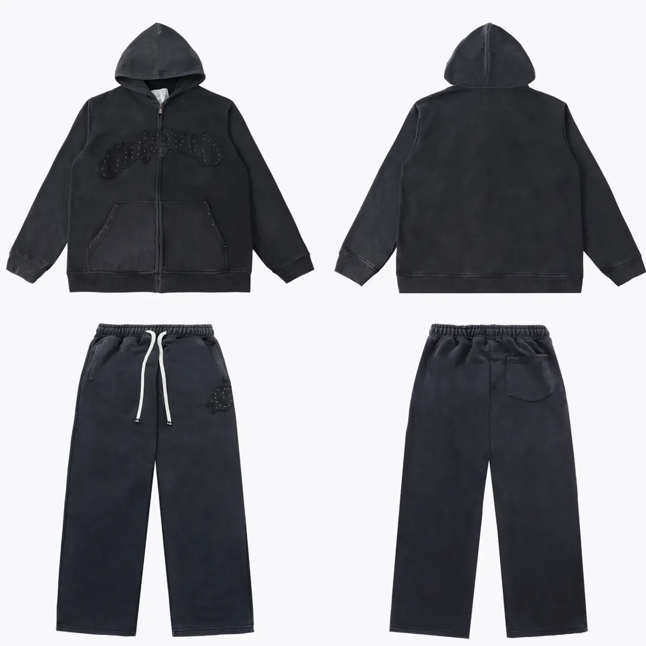 Gray Black Full-Zip Embroidered Logo Hoodie 6
