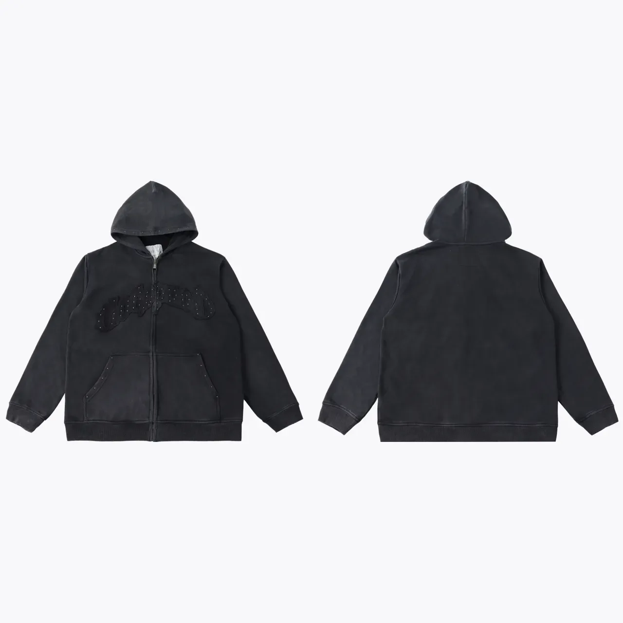 Gray Black Full-Zip Embroidered Logo Hoodie 9