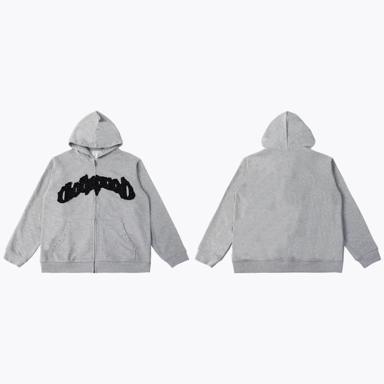 Gray Black Full-Zip Embroidered Logo Hoodie 10