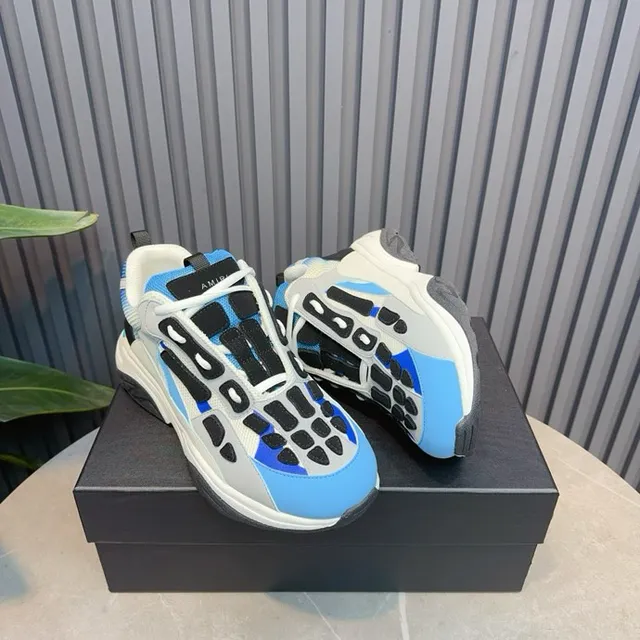 Gray Blue Oversized Sculpted Midsole Layered Synthetic Upper Chunky Sneakers 2