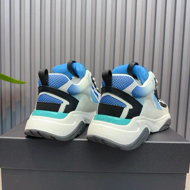 Gray Blue Oversized Sculpted Midsole Layered Synthetic Upper Chunky Sneakers 3