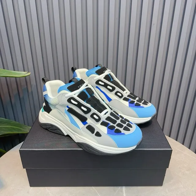 Gray Blue Oversized Sculpted Midsole Layered Synthetic Upper Chunky Sneakers 4
