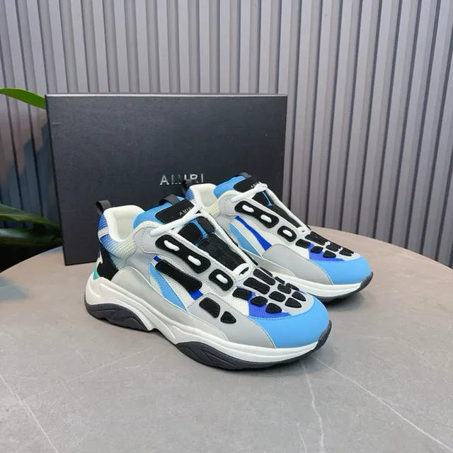 Gray Blue Oversized Sculpted Midsole Layered Synthetic Upper Chunky Sneakers 5
