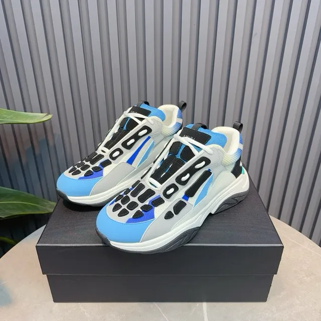 Gray Blue Oversized Sculpted Midsole Layered Synthetic Upper Chunky Sneakers 6