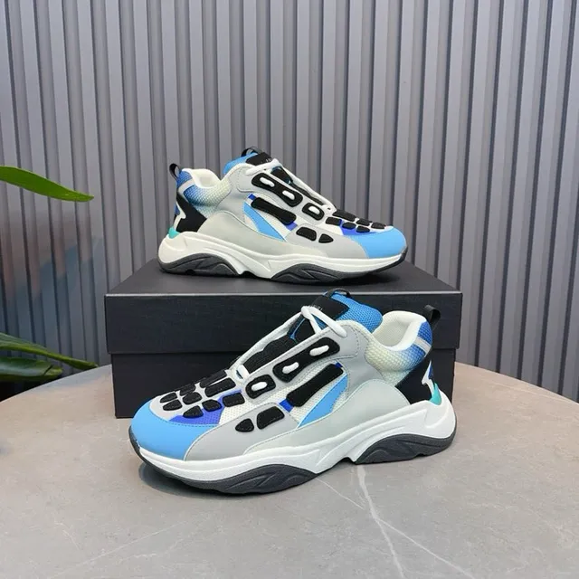 Gray Blue Oversized Sculpted Midsole Layered Synthetic Upper Chunky Sneakers 7