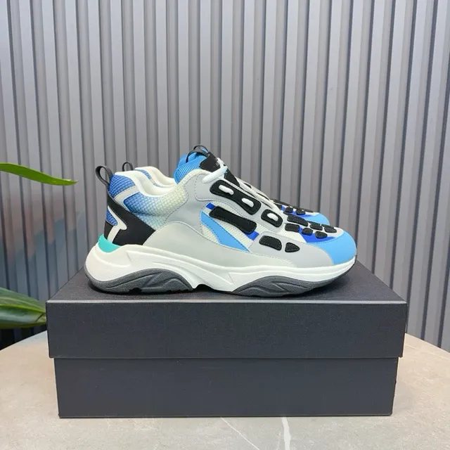 Gray Blue Oversized Sculpted Midsole Layered Synthetic Upper Chunky Sneakers 8