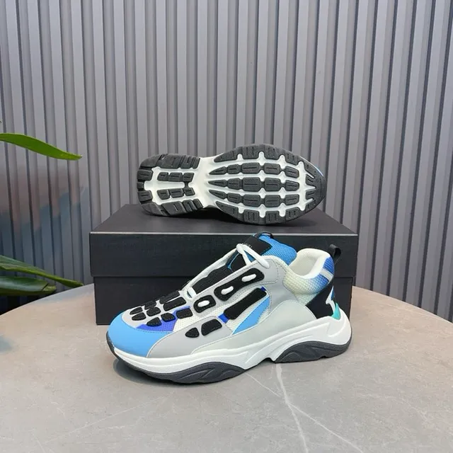 Gray Blue Oversized Sculpted Midsole Layered Synthetic Upper Chunky Sneakers 9