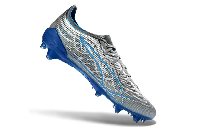 Gray Blue Textured Knit Upper Structural Overlays Firm-Ground Soccer Shoes 2