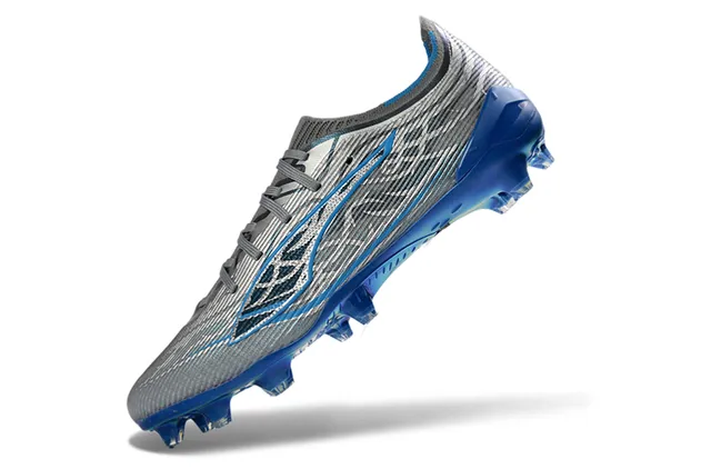 Gray Blue Textured Knit Upper Structural Overlays Firm-Ground Soccer Shoes 3