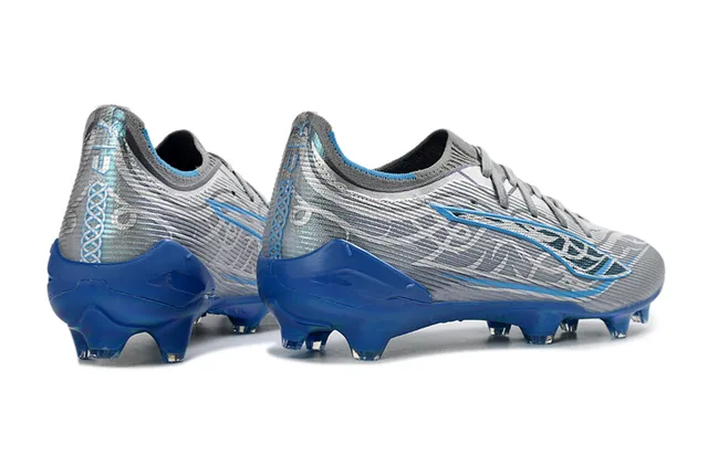 Gray Blue Textured Knit Upper Structural Overlays Firm-Ground Soccer Shoes 5