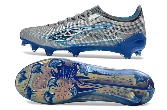 Gray Blue Textured Knit Upper Structural Overlays Firm-Ground Soccer Shoes 6