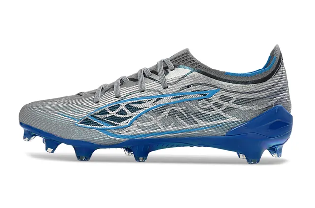 Gray Blue Textured Knit Upper Structural Overlays Firm-Ground Soccer Shoes 7