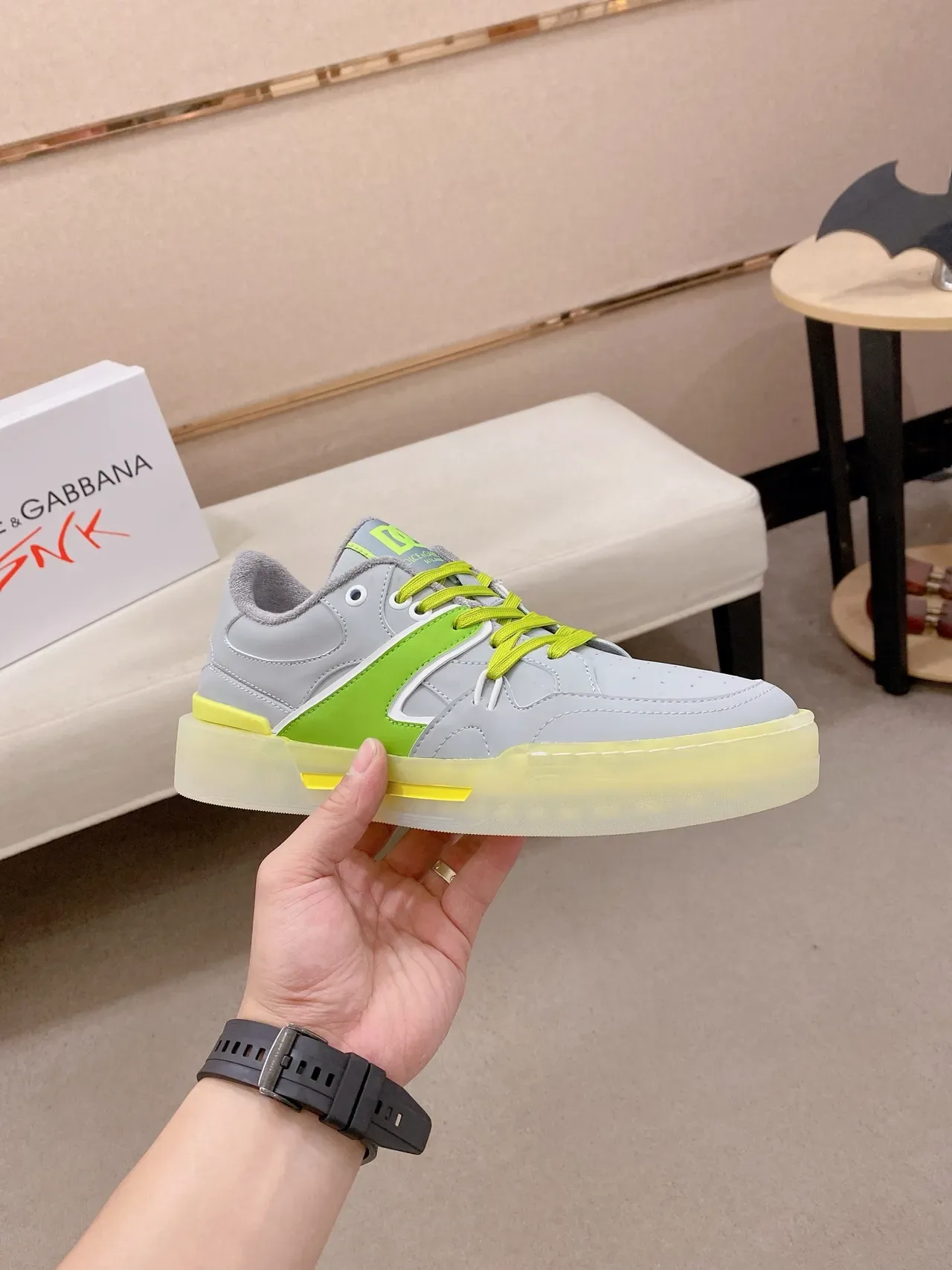 Gray Green Low-Top Layered Upper Sneakers 5