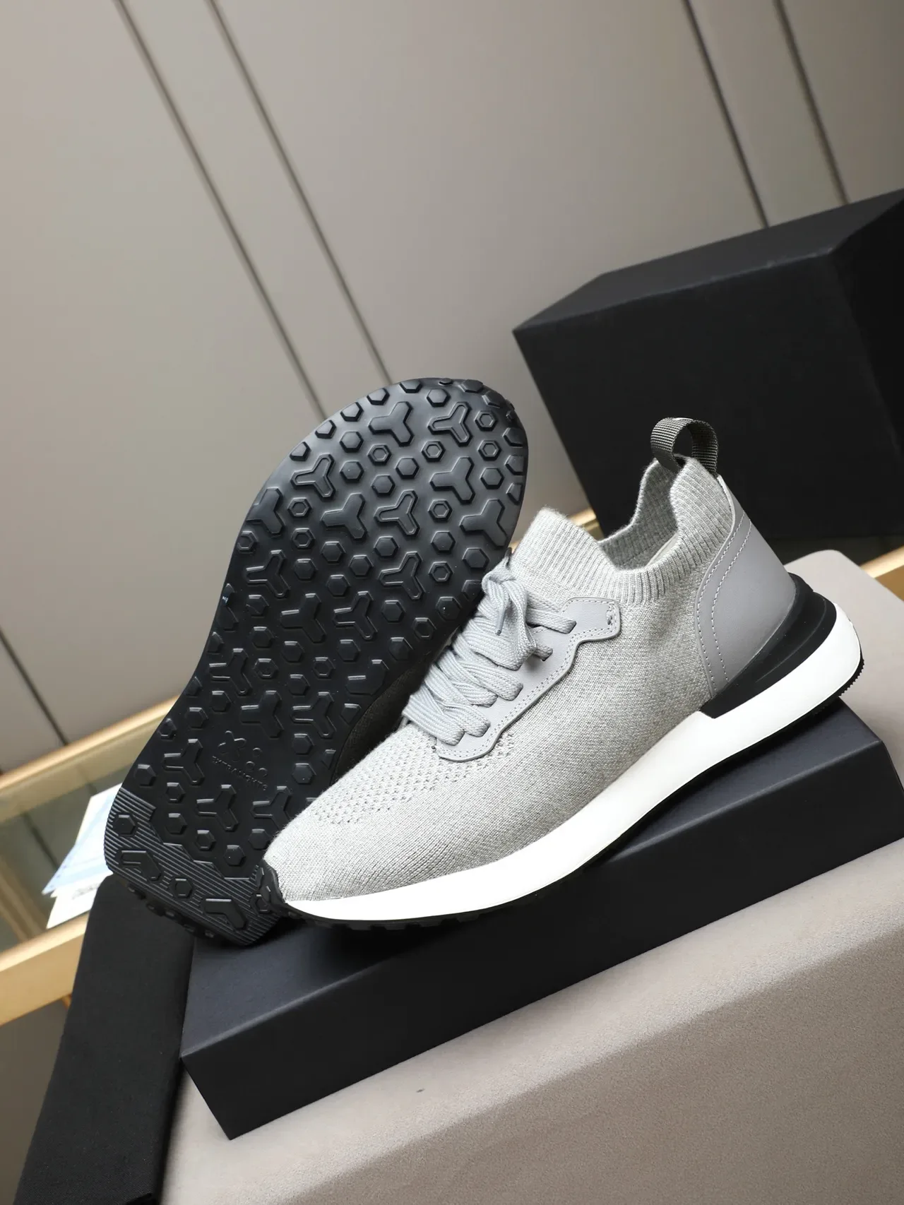 Gray Knit Upper Two-Tone Sole Lifestyle Sneaker 4