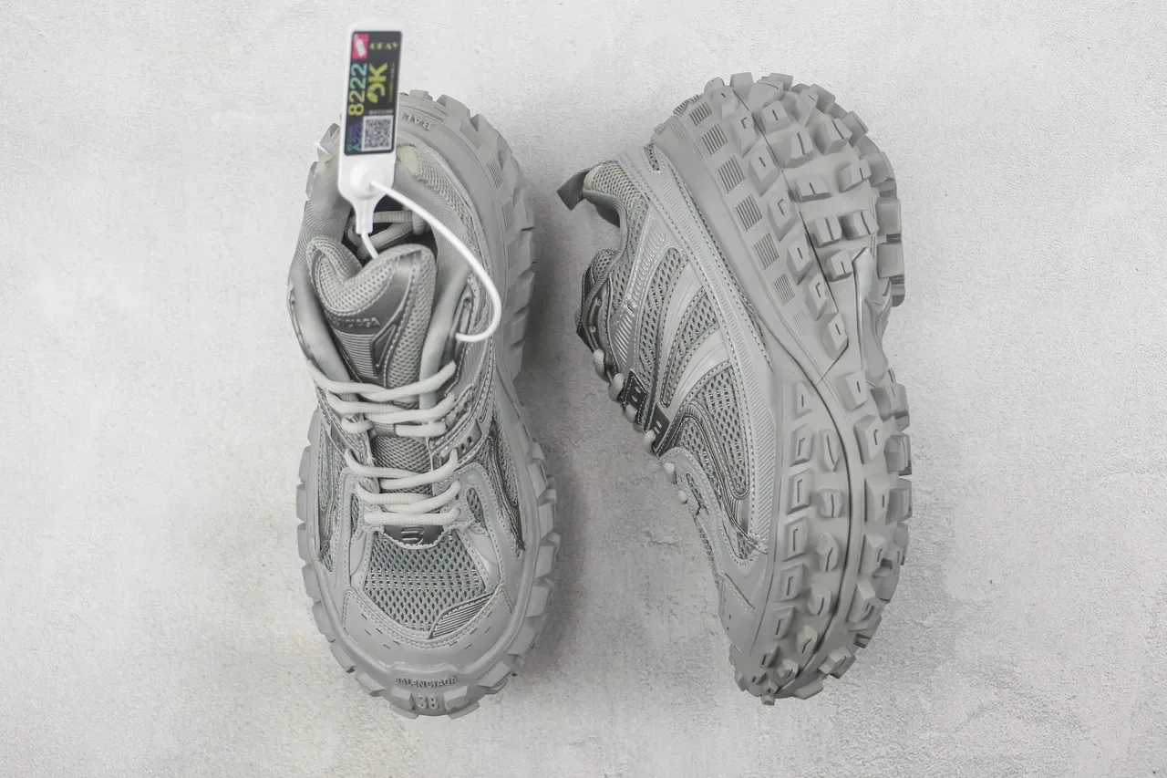 Gray Monochromatic Mesh-Synthetic Hybrid Upper Sneakers 3