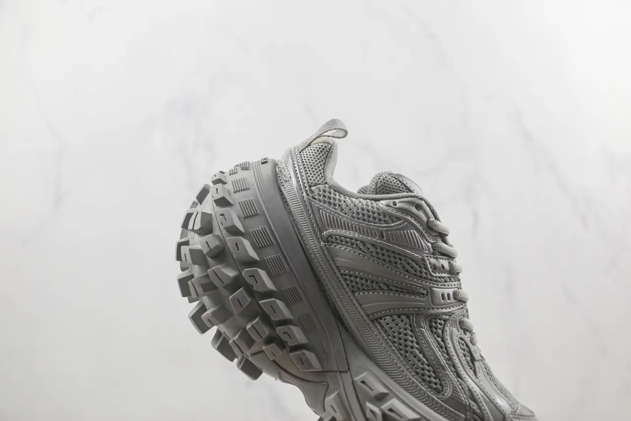 Gray Monochromatic Mesh-Synthetic Hybrid Upper Sneakers 5