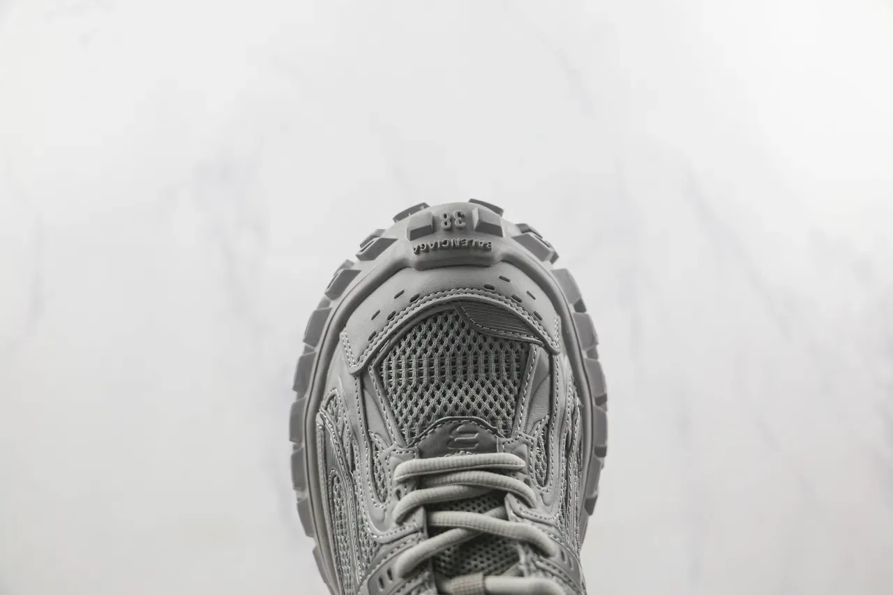 Gray Monochromatic Mesh-Synthetic Hybrid Upper Sneakers 6