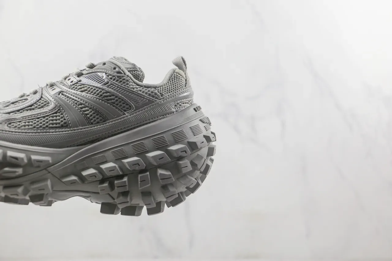 Gray Monochromatic Mesh-Synthetic Hybrid Upper Sneakers 7