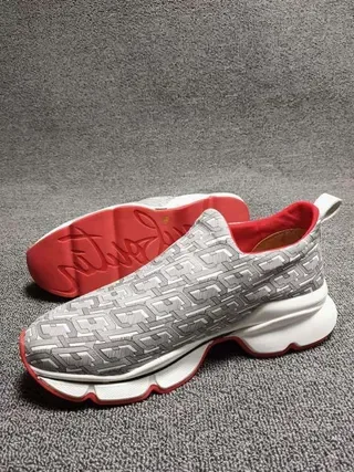 Gray Red Slip-On Geometric-Print Upper Sneakers 2