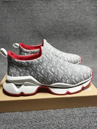 Gray Red Slip-On Geometric-Print Upper Sneakers 3