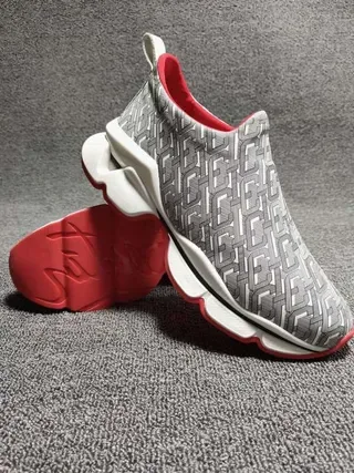 Gray Red Slip-On Geometric-Print Upper Sneakers 4