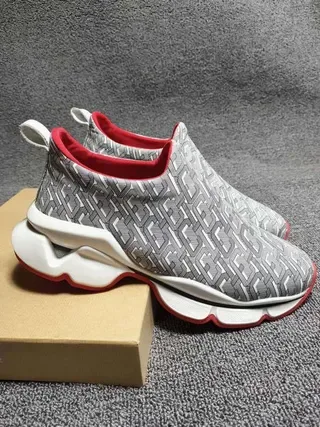 Gray Red Slip-On Geometric-Print Upper Sneakers 6