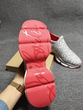 Gray Red Slip-On Geometric-Print Upper Sneakers 7