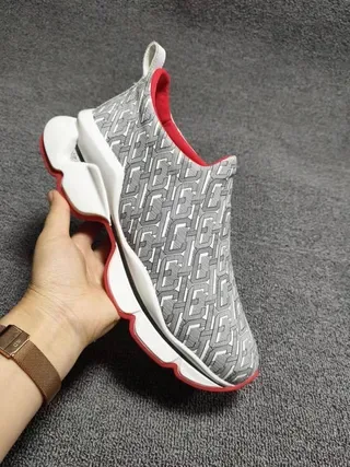 Gray Red Slip-On Geometric-Print Upper Sneakers 8