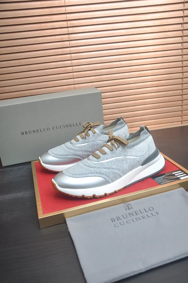 Gray Silver Knit Upper Metallic Toe Cap Sneakers 4