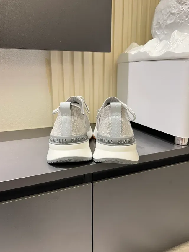 Gray Silver Knit Upper Metallic Toe Cap Sneakers 2