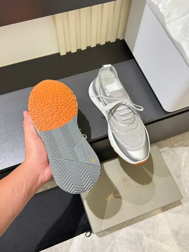 Gray Silver Knit Upper Metallic Toe Cap Sneakers 4