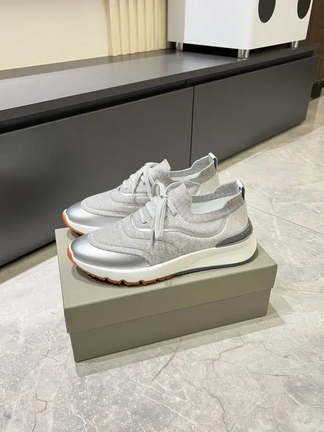 Gray Silver Knit Upper Metallic Toe Cap Sneakers 5