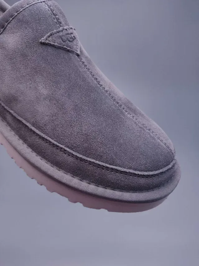 Gray Suede Shearling-Lined Slip-On Loafers 7