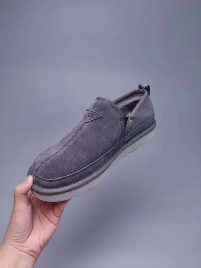 Gray Suede Shearling-Lined Slip-On Loafers 9