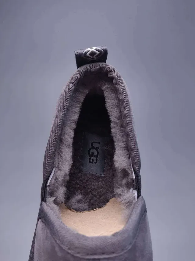 Gray Suede Shearling-Lined Slip-On Loafers 10
