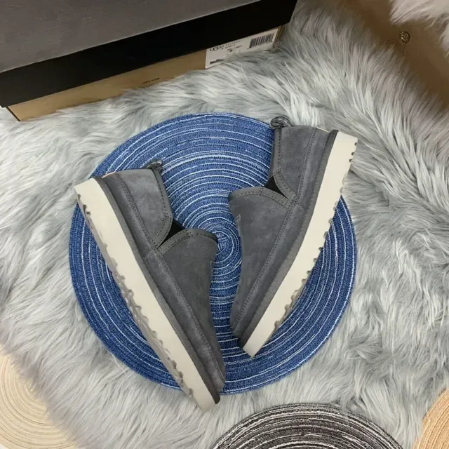 Gray Suede Shearling-Lined Slip-On Loafers 11