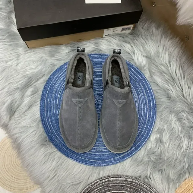 Gray Suede Shearling-Lined Slip-On Loafers 12