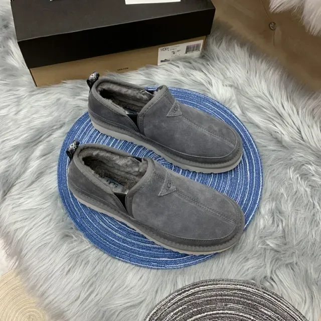 Gray Suede Shearling-Lined Slip-On Loafers 13