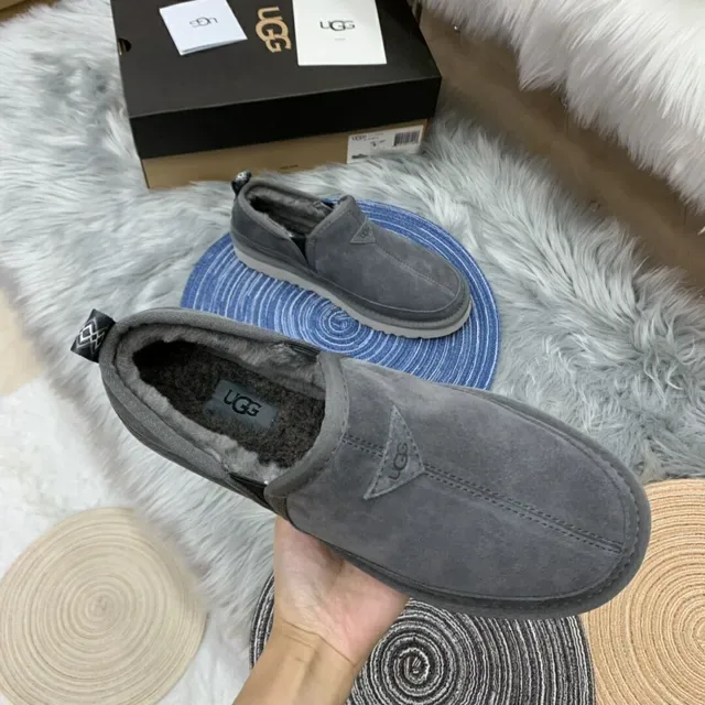 Gray Suede Shearling-Lined Slip-On Loafers 14