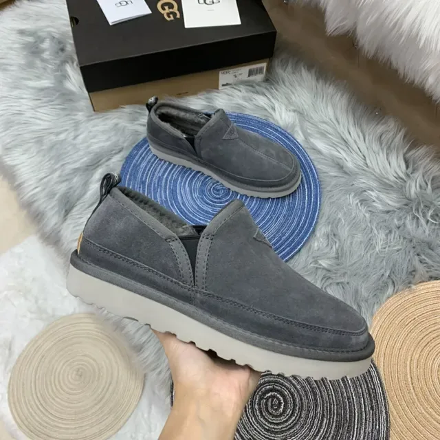 Gray Suede Shearling-Lined Slip-On Loafers 15