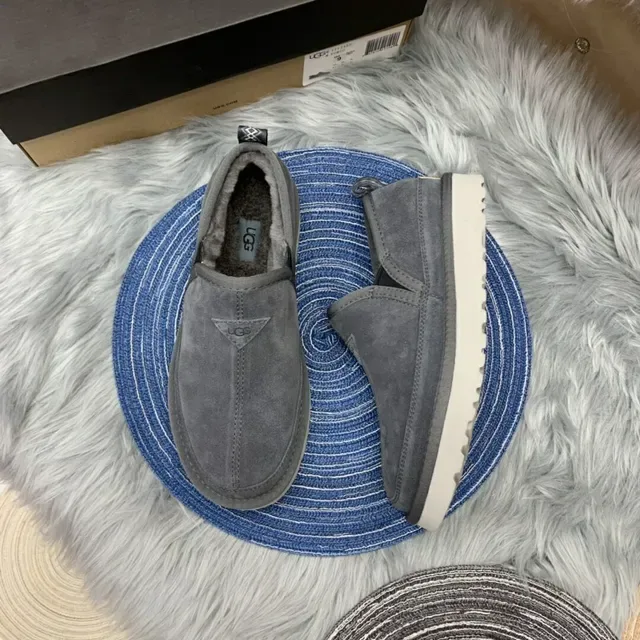 Gray Suede Shearling-Lined Slip-On Loafers 16