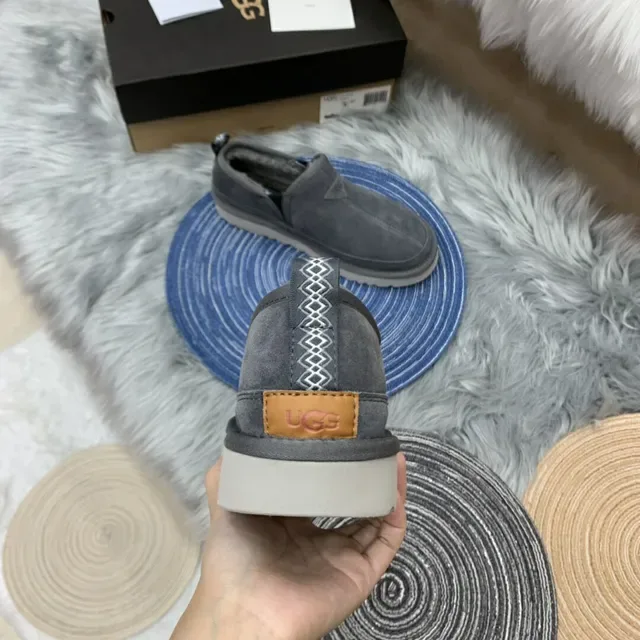 Gray Suede Shearling-Lined Slip-On Loafers 17