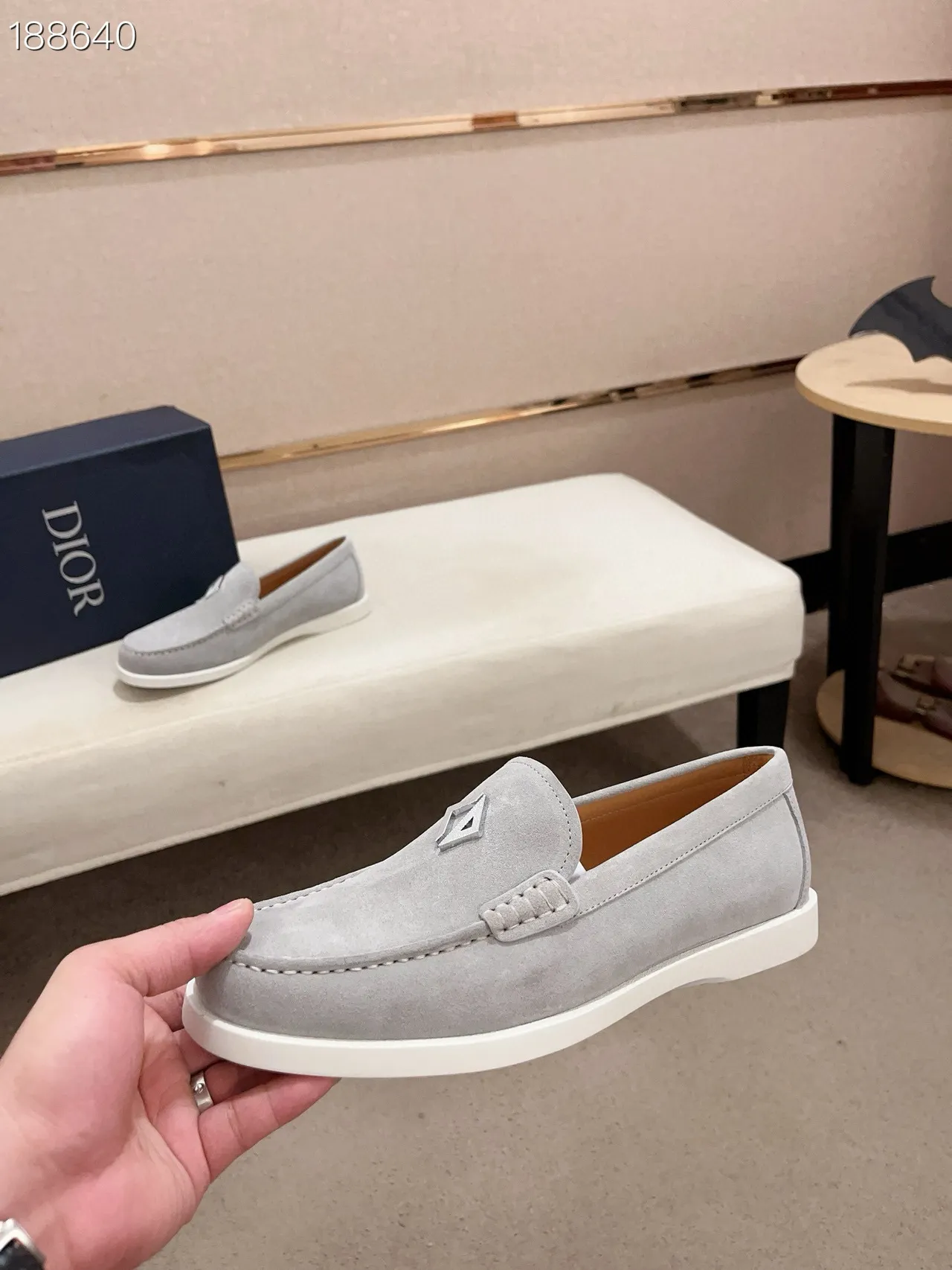 Gray White Suede Upper Moc-Toe Stitching Loafer 5