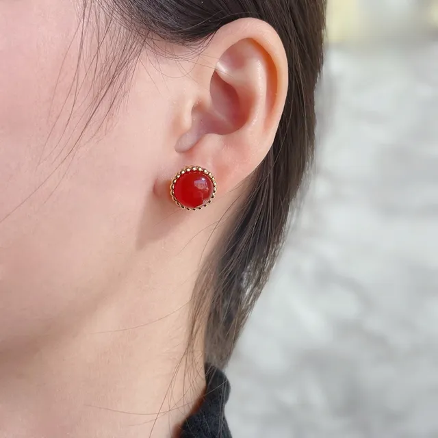 Green and Red Cabochon Beaded Gold-Tone Stud Earrings 9
