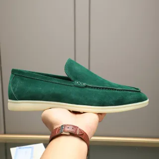 绿色米色麂皮鞋面 Moc-Toe 细节 乐福鞋