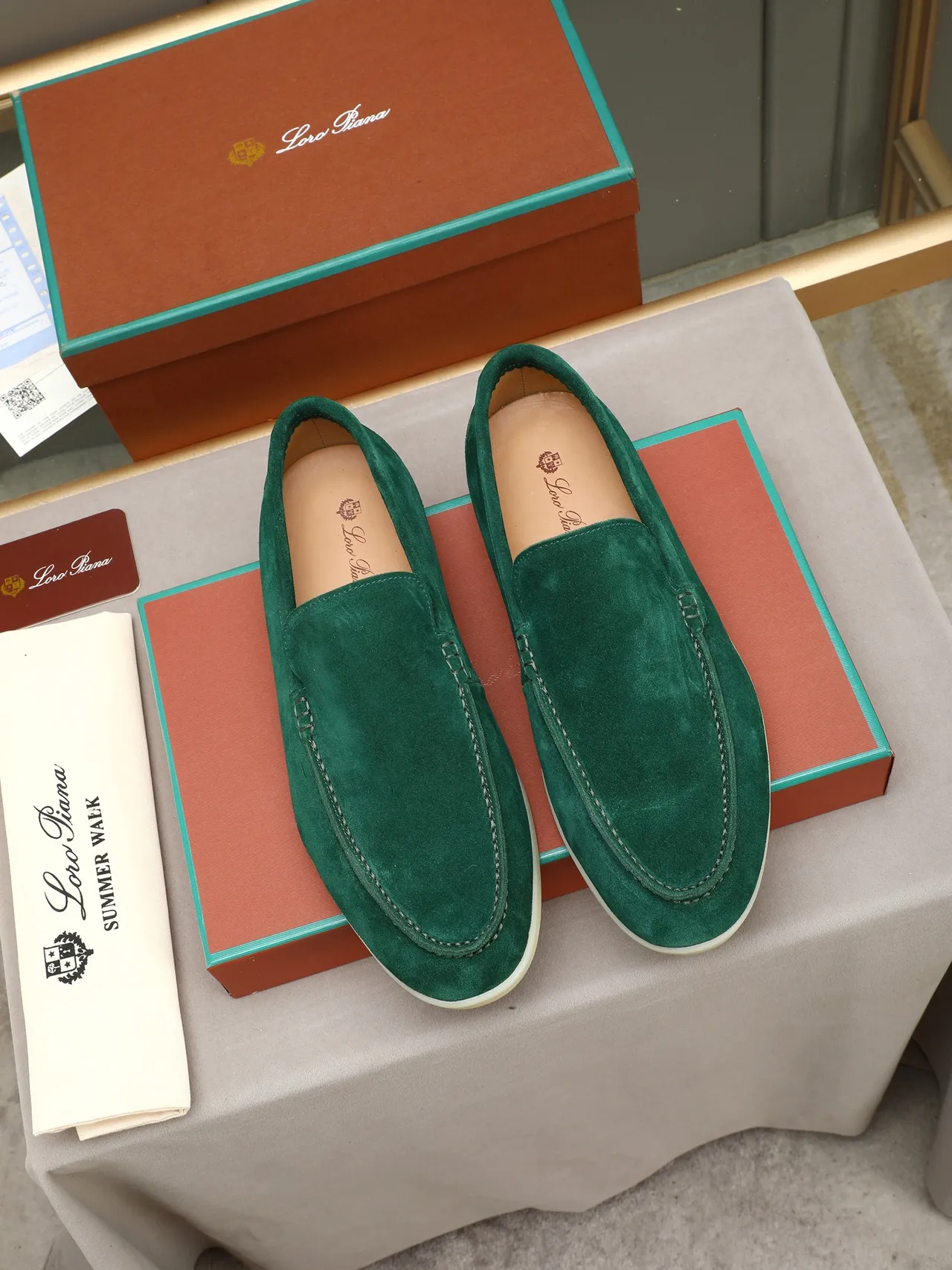 Green Beige Suede Upper Moc-Toe Detail Loafer 2