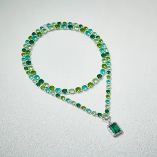 Colar Verde e Azul Multi-Strand Gemas Encrustadas
