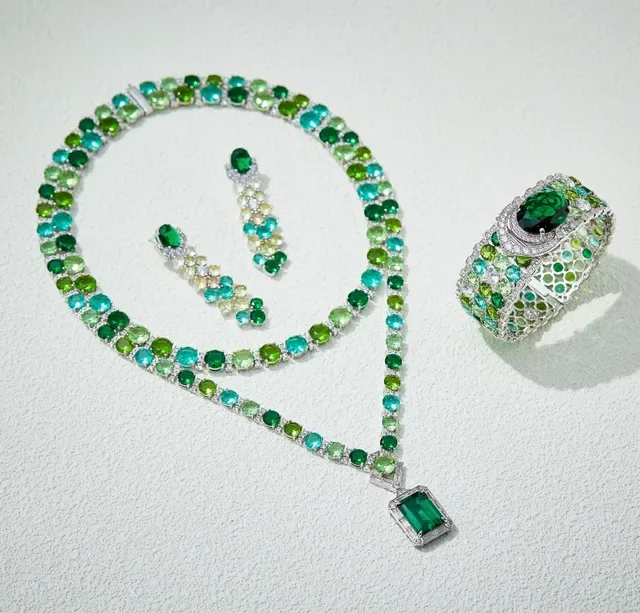 Green Blue Multi-Strand Gemstone-Encrusted Necklace 3