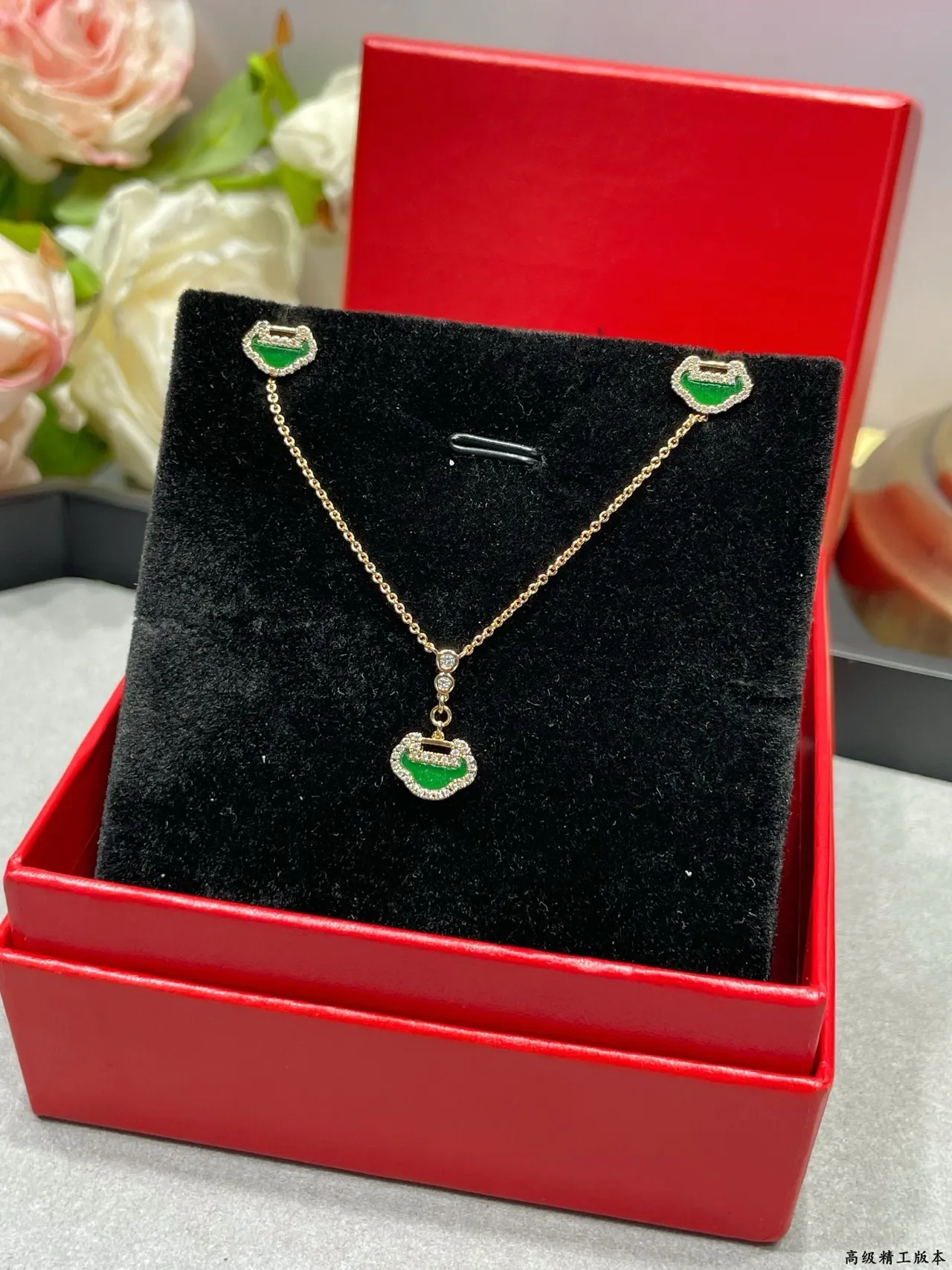 Green Enamel and Pavé Stone Motif Earrings 7